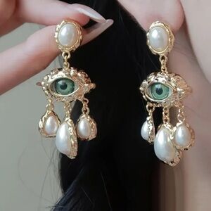 NEW Medieval French Teardrop Fringe Tassel Earrings Gothic Gaze Evil Eye Lucky 🧿